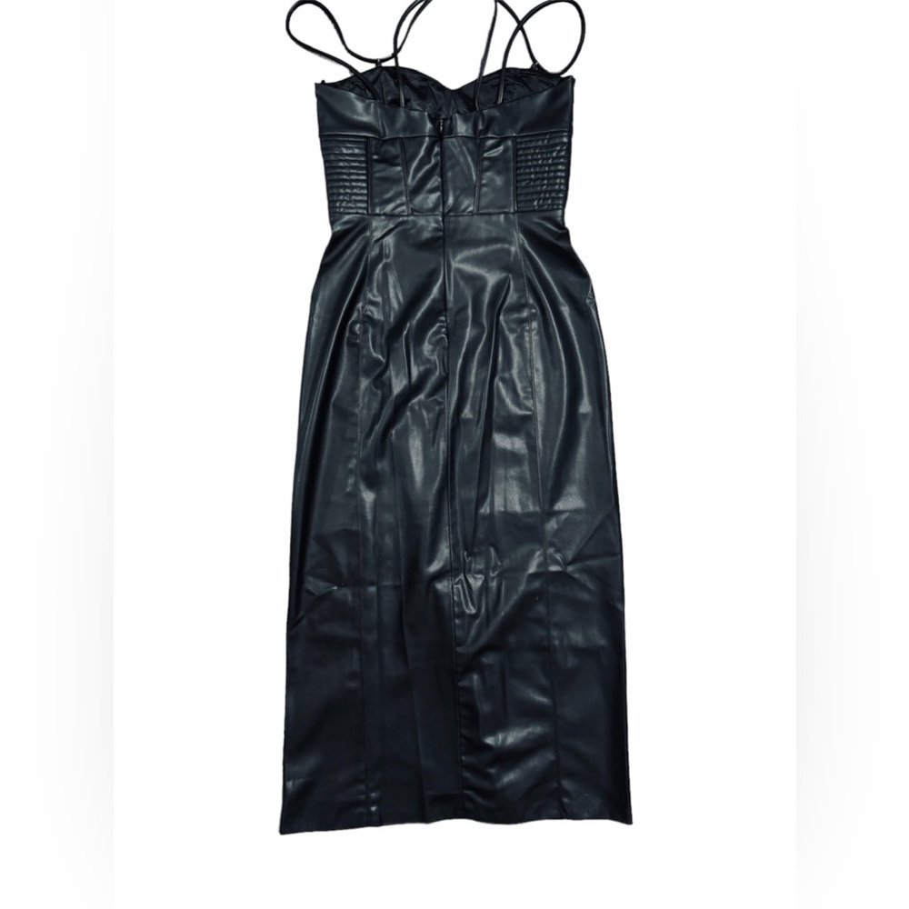 Zara Bloggers Fav Topstitched Faux Leather Midi Slit Christmas CutOut Dress Sz M - Picture 17 of 17